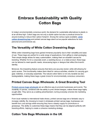 Embrace Sustainability with Quality Cotton Bags