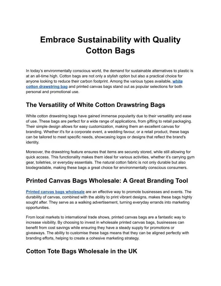 embrace sustainability with quality cotton bags