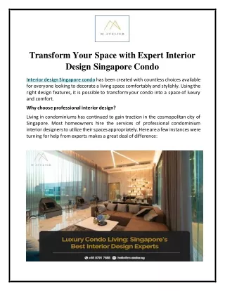 Transform Your Space with Expert Interior Design Singapore Condo