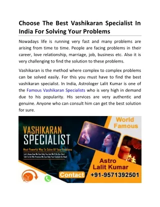 Choose The Best Vashikaran Specialist In India For Solving Your Problems