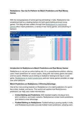 Reddy2anna Your Go-To Platform for Match Predictions and Real Money Games