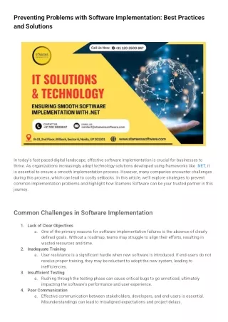 Preventing Problems with Software Implementation: Best Practices and Solutions