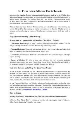 Get Fresh Cakes Delivered Fast in Toronto