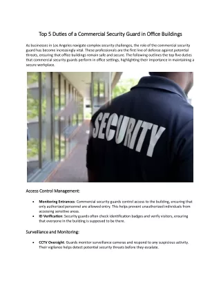 Top 5 Duties of a Commercial Security Guard in Office Buildings