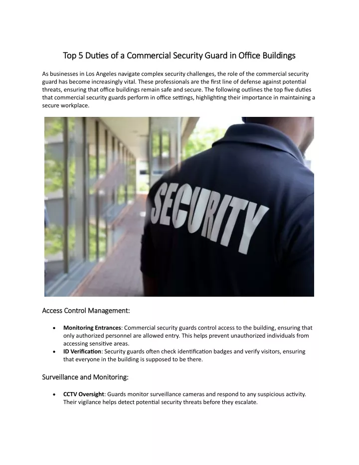 top 5 duties of a commercial security guard