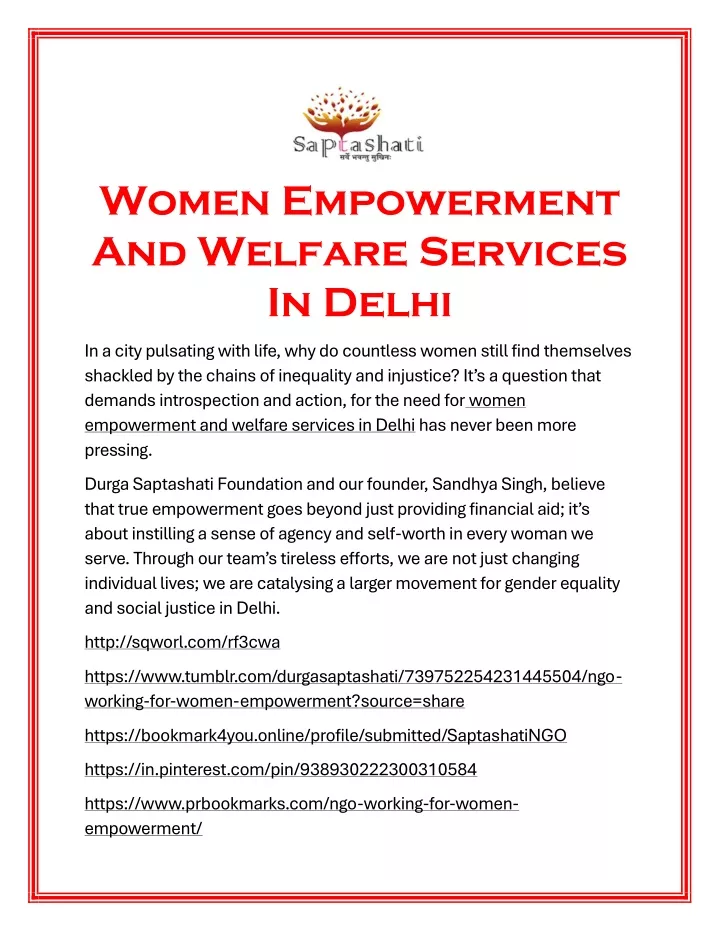 women empowerment and welfare services in delhi