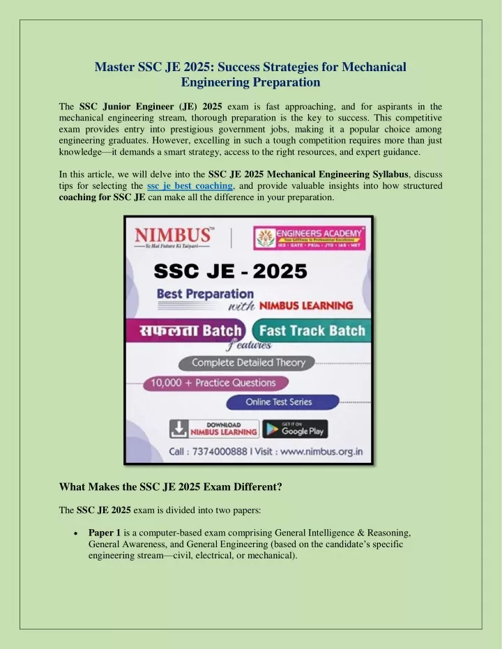 master ssc je 2025 success strategies