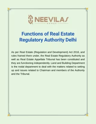 Functions of Real Estate Regulatory Authority Delhi