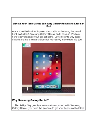 Elevate Your Tech Game Samsung Galaxy Rental and Lease an iPad