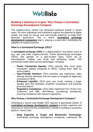 Centralized  Exchange Development Company