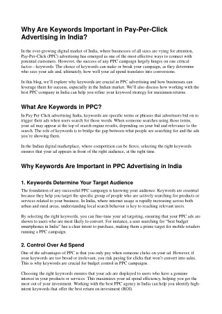 Why Are Keywords Important in Pay-Per-Click Advertising in India?