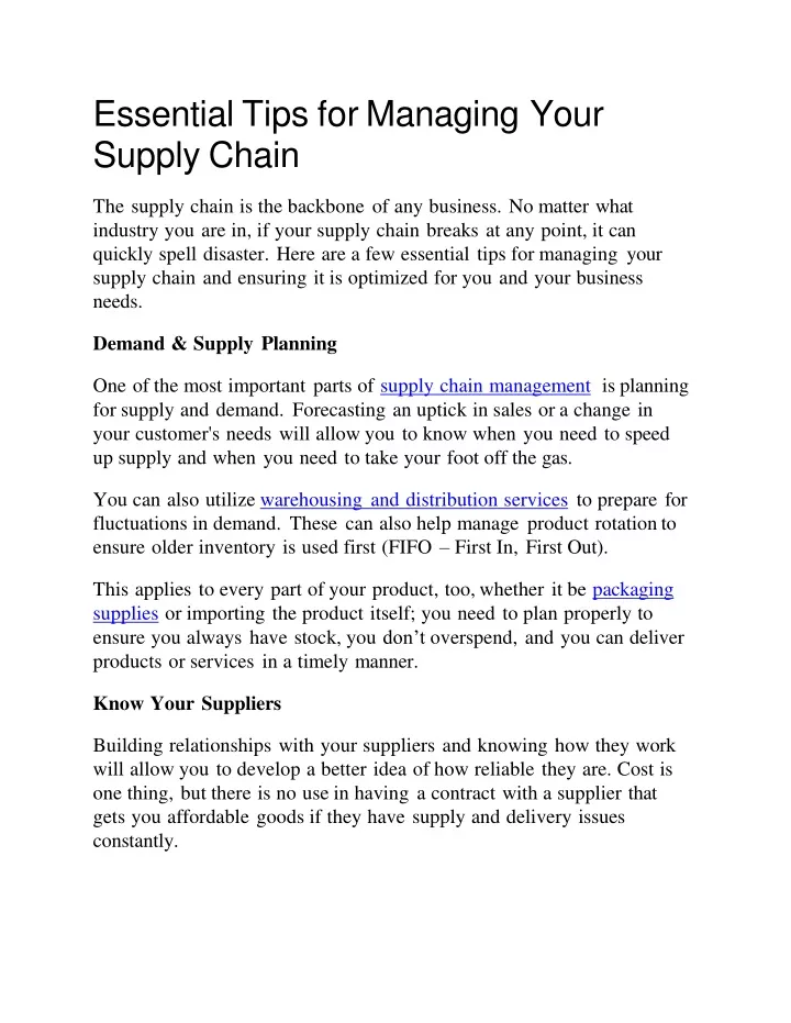 essential tips for managing your supply chain