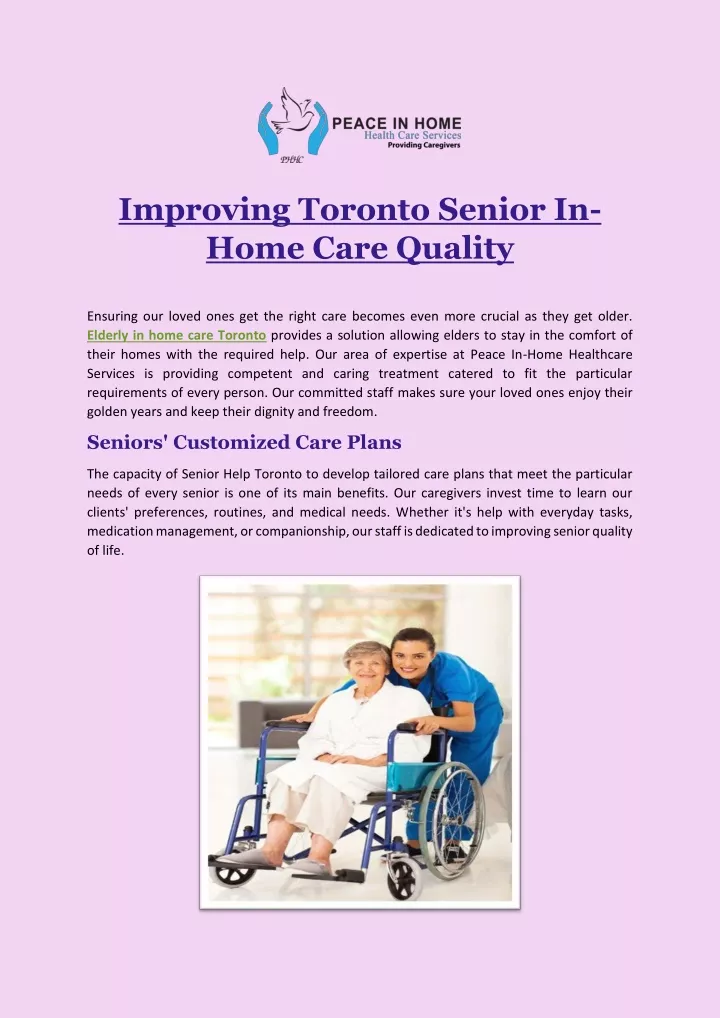 improving toronto senior in home care quality