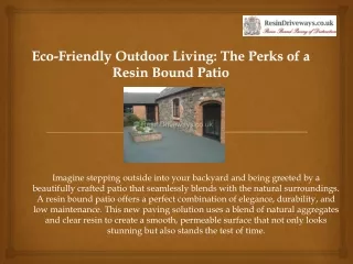 Eco-Friendly Outdoor Living The Perks of a Resin Bound Patio