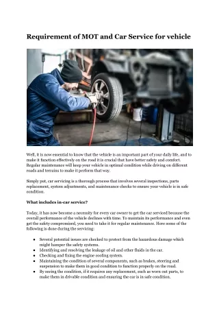 Requirement of MOT and Car Service for vehicle