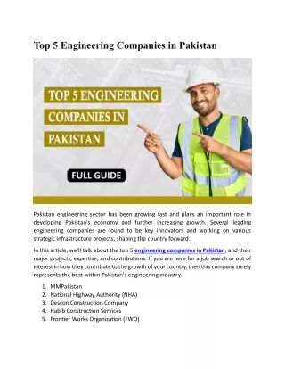Top 5 Engineering Companies in Pakistan