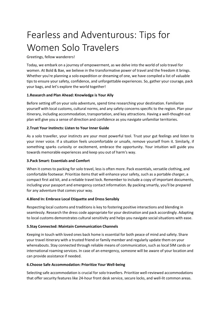 fearless and adventurous tips for women solo