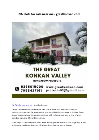 NA Plots for sale near me - greatkonkan