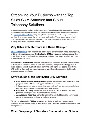 Streamline Your Business with the Top Sales CRM Software and Cloud Telephony Solutions