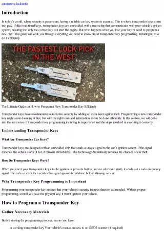 **The Ultimate Guide on How to Program a New Transponder Key Efficiently**