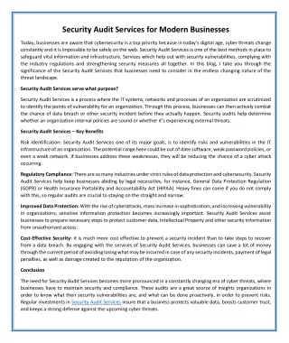 Security Audit Services for Modern Businesses