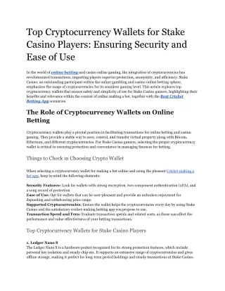 Top Cryptocurrency Wallets for Stake Casino Players_ Ensuring Security and Ease of Use