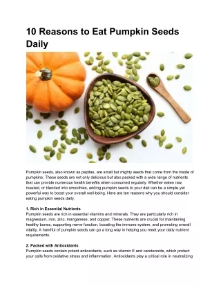 10 Reasons to Eat Pumpkin Seeds Daily