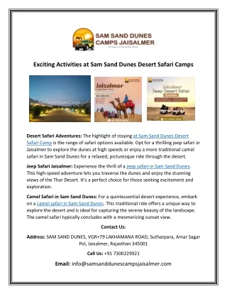 Exciting Activities at Sam Sand Dunes Desert Safari Camps