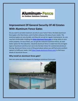 Improvement Of General Security Of All Estates With Aluminum Fence Gates