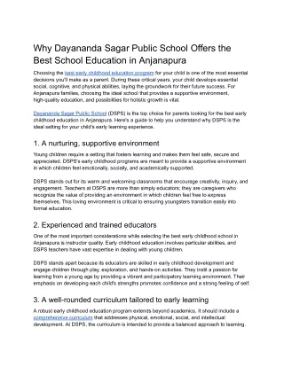 Why Dayananda Sagar Public School Offers the Best School Education in Anjanapura