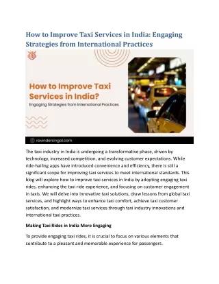 How to Improve Taxi Services in India: Engaging Strategies from International P