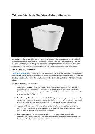 Wall Hung Toilet Bowl