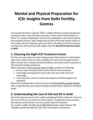 Mental and Physical Preparation for ICSI Insights from Delhi Fertility Centres
