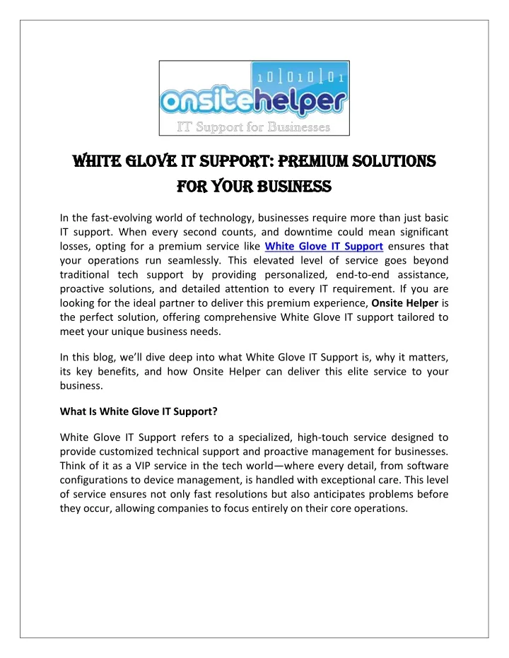 white glove it support premium solutions white