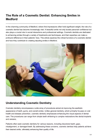 The Role of a Cosmetic Dentist Enhancing Smiles in Medford