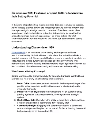 Diamondexch999: First need of smart Bettor’s to Maximize their Betting Potential