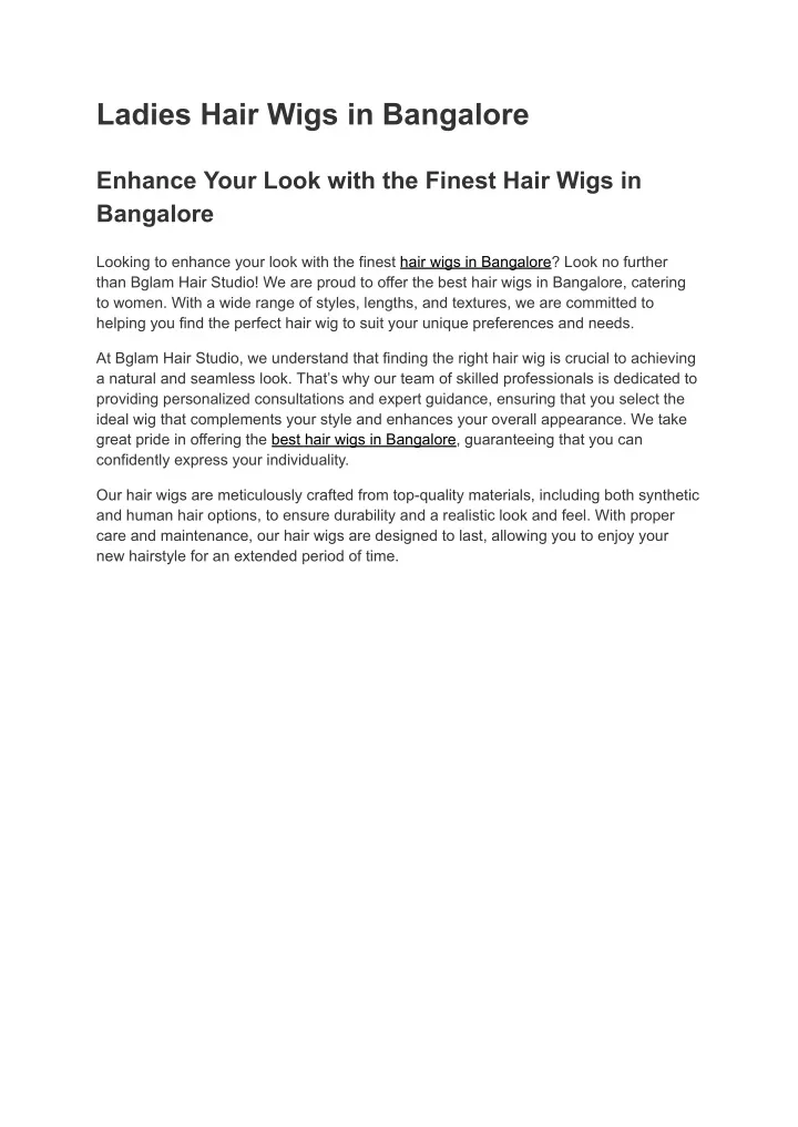 ladies hair wigs in bangalore