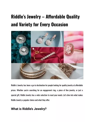 Riddle’s Jewelry – Affordable Quality and Variety for Every Occasion