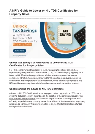 Unlock Tax Savings: A NRI’s Guide to Lower or NIL TDS Certificates for Property