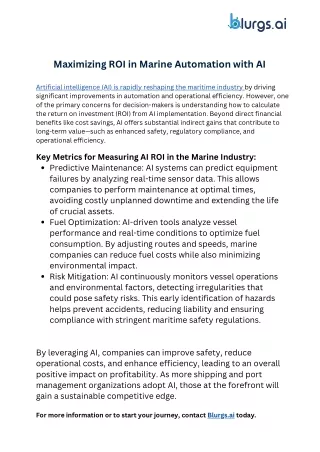 Maximizing ROI in Marine Automation with AI