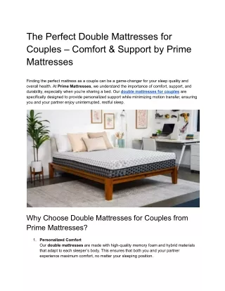The Perfect Double Mattresses for Couples – Comfort & Support by Prime Mattresse