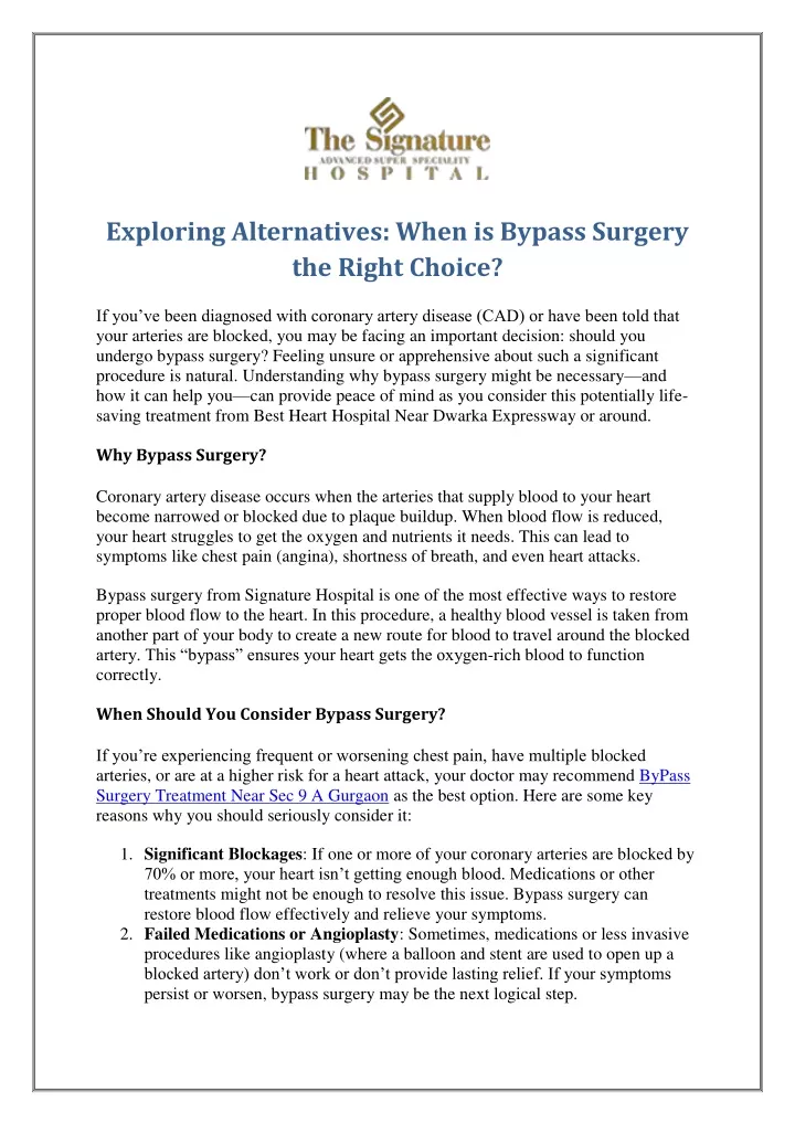 exploring alternatives when is bypass surgery