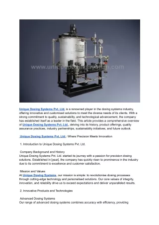 Unique Dosing Systems Pvt. Ltd.