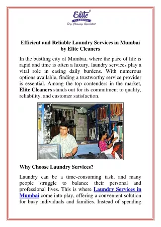 Efficient and Reliable Laundry Services in Mumbai by Elite Cleaners