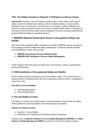 title top safety courses in chennai a pathway