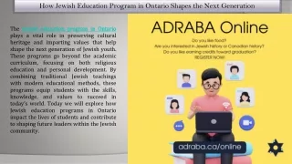 How Jewish Education Program in Ontario Shapes the Next Generation
