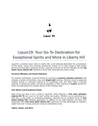 Liquor29- Your Go-To Destination for Exceptional Spirits and More in Liberty Hill
