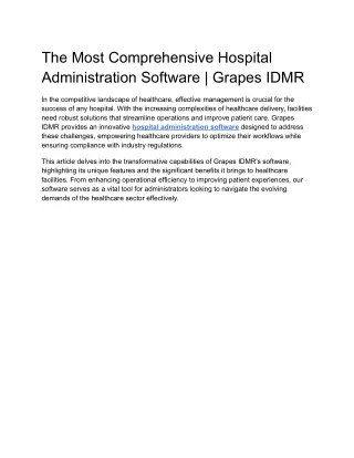 the most comprehensive hospital administration