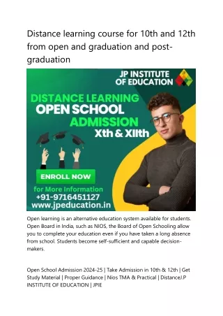 Distance learning course for 10th and 12th from open and graduation and post-graduation