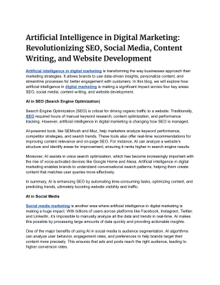 Artificial Intelligence in Digital Marketing: Revolutionizing SEO, Social Media,